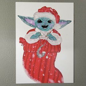 Grogu Baby Yoda Christmas Stocking Art Print ComicTom101 MMC‎ Star Wars